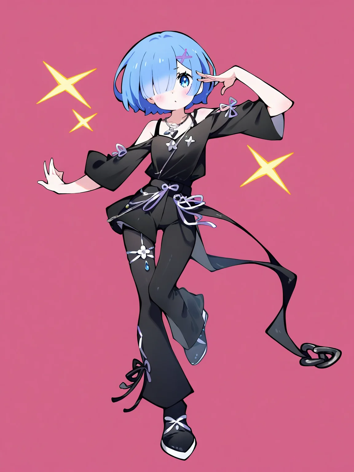 1girl,solo,simple background,fashion,stylish_pose,full body,,rem \(re:zero\),<lora:HCQ@S-000020:1>, masterpiece, best quality, very aesthetic, absurdres