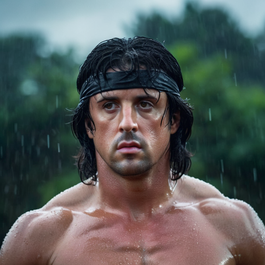 cinematic film still of  <lora:Rambo:1>
Rambo a man with a wet head and black hair in a rainy stormy weather looking to the camera, shallow depth of field, vignette, highly detailed, high budget, bokeh, cinemascope, moody, epic, gorgeous, film grain, grainy