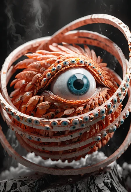 DnD_Grainyboyz, grainy, noise, Extremely hyper realistic detailed seraphins, mystical creature with hundreds of eyes and wings with shape of sphere surrounded by layer of hoops full of eyes,
<lora:Seraphins1.0-000038:1.2>
 <lora:DnD_Grainyboyz V2 SDXL Lora:1> 
<lora:Flux-style-xl-lora:0.2>