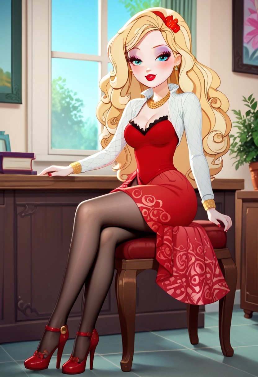 score_9, score_8_up, score_7_up, score_6_up, score_5_up, best high quality, high res, human, equestria girls, g4, cute, female, large butt, presenting, sexy, solo, solo female, 
OverallDetail, masterpiece, best quality, score_9, score_8_up, looking at partner, lidded eyes, solo, 1girl, adult woman, 20 years old, 
easynegative,  applewhite, blue eyes, hair ornament, blonde hair, lipstick, red lips, red dress, side slit, cleavage,  black pantyhose, bare feet, leg up,
five fingers, close-up, female, show accurate, breasts, cute, blush, masterpiece, best quality, source_cartoon, thin, tall, makeup, full body visible, 
wide hips, indoors, detailed, beautiful, anatomically correct, blushing, breasts, big breasts, blushing, cleavage,  
night time, outdoors, irl, realistic style, disney style, sitting on a chair, back view,  large ass