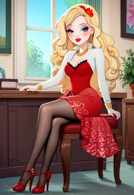 score_9, score_8_up, score_7_up, score_6_up, score_5_up, best high quality, high res, human, equestria girls, g4, cute, female, large butt, presenting, sexy, solo, solo female, 
OverallDetail, masterpiece, best quality, score_9, score_8_up, looking at partner, lidded eyes, solo, 1girl, adult woman, 20 years old, 
easynegative,  applewhite, blue eyes, hair ornament, blonde hair, lipstick, red lips, red dress, side slit, cleavage,  black pantyhose, bare feet, leg up,
five fingers, close-up, female, show accurate, breasts, cute, blush, masterpiece, best quality, source_cartoon, thin, tall, makeup, full body visible, 
wide hips, indoors, detailed, beautiful, anatomically correct, blushing, breasts, big breasts, blushing, cleavage,  
night time, outdoors, irl, realistic style, disney style, sitting on a chair, back view,  large ass