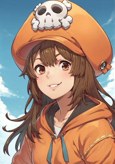 score_8_up, score_7_up, score_6_up, score_5_up, score_4_up, anime screenshot, looking at viewer, upper body,
<lora:May Guilty Gear (Autism SDXL)-000009:0.8> 1girl, may (guilty gear), skull and crossbones, orange hat, long hair, brown eyes, black gloves, orange hoodie,
