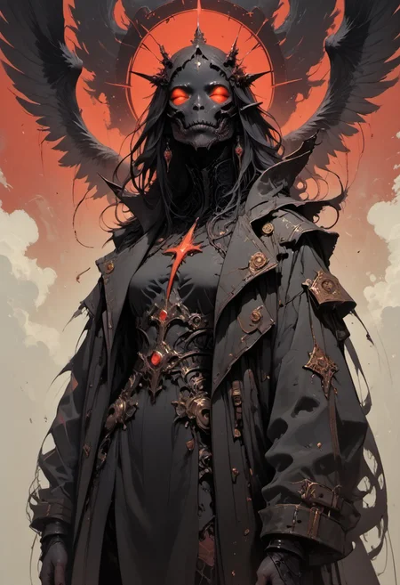 zPDXL3 , Expressiveh , score_9 , score_8 , score_7 , score_6_up , highly detailed , high quality , high res , skindentation , Art Noveau , Noveau , solo ,fashion red devil beauty angel creature, from hell , dark halo , feathered wing , black feather , feather coat, Instagram_Influencer_82_By_Stable_Yogi