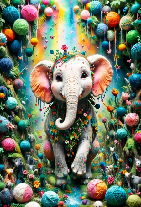 <lora:Yarnworld:1> cute, colorful, vivid and whimsical, imaginative, surreal fantasy, An epic image of yrnwrld Elephant in the Jungle((dynamic angle, dynamic view,dynamic pose)), blurred background,
<lora:add-detail-xl:1> , <lora:aidmaImageUpgraderSDXL-v0.3:0.75> aidmaimageupgrader, <lora:xl_more_art-full_v1:1>,