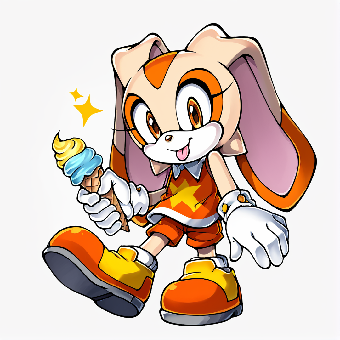 score_9, score_8_up, score_7_up, score_6_up, score_5_up, score_4_up, BREAK,   <lora:CreamtherabbitpnyXL:1>, 1girl, solo, looking at viewer, smile, simple background, shirt, gloves, holding, animal ears, standing, full body, food, shoes, shorts, sleeveless, tongue, white gloves, tongue out, rabbit ears, orange eyes, sleeveless shirt, transparent background, happy, child, furry, ice cream, rabbit girl, furry female, female child, orange shirt, animal nose, ice cream cone, orange footwear, orange shorts, cream the rabbit , sonic the hedgehog \(series\)