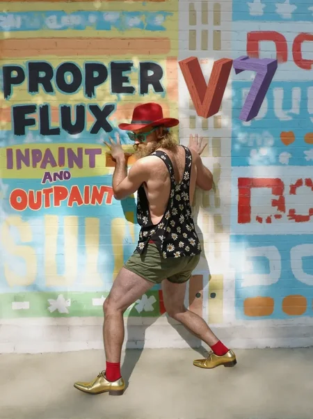 HD high quality photo of a man from behind, wearing a cowboy hat and golden metallic yellow shoes, he is posing showing his back in front of a wall, arms touching the wall.
ðï¸ [Inpainted with Loras]: <lora:flux\CHAD_Silkies_bf16.safetensors:1.0:1.0>
ðï¸ [Inpainted with Loras]: Tank Top Stringer Shirt - Flux - v1, Damp Armpits Flux v1_05 pre07, flux1-depth-dev-lora
ð¯<lora:flux\my\stringerflux\Tank Top Stringer Shirt - Flux - v1.safetensors:1.0:1.0>
<lora:flux\my\damp\Damp Armpits Flux v1_05 pre07.safetensors:0.9:0.9>
<lora:flux\loratools\flux1-depth-dev-lora.safetensors:0.75:0.75>
ðï¸ [Inpainted with Loras]: w4yn3wh1te, Textimprover-FLUX-V0.4, flux1-canny-dev-lora
ð¯<lora:flux\w4yn3wh1te.safetensors:0.9:0.9>
<lora:flux\Textimprover-FLUX-V0.4.safetensors:1.0:1.0>
<lora:syml\lorasym\Flux\flux1-canny-dev-lora.safetensors:0.85:0.85>