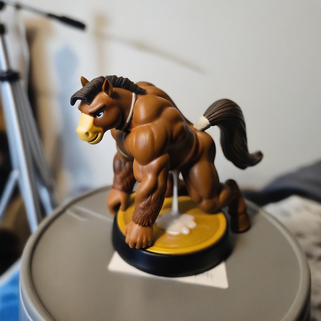 Amiibo, figure, horse, erection, cum drip, on all fours, round circular stand, muscular, bara, detailed figure