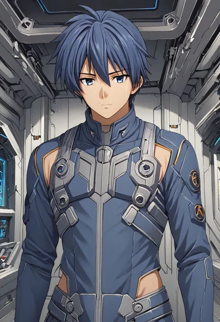 high resolution, solo, best quality, 1Boy, Tomoya Okazaki, Grey Blue Hair, Science Fiction, OverallDetail
