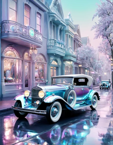novuschroma84 style iridescent 1920s street lined with vintage cars <lora:novuschroma84 style:1>