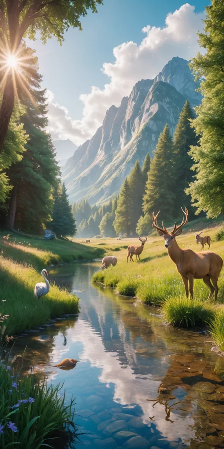 (8k digital photography, raw photo:1.2),
a magical beautiful summer landscape at noon with magical creatures