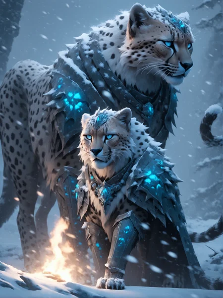 <lora:add-detail-xl:1>,<lora:deathknightsyleXL_v1-step00000400:0.67>,snowing,(cheetah),masterpiece,epic,cinematic,glowing eyes,trending on artstation and deviantart,in the style of deathknight