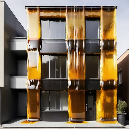 a house facade covered in honey<lora:HoneyXL:1>