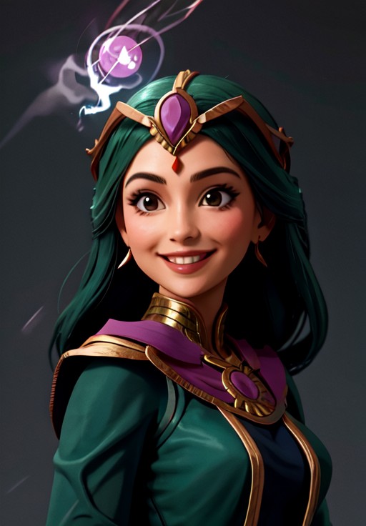 <lora:sorceress:0.8>, sorceress, portrait, smile