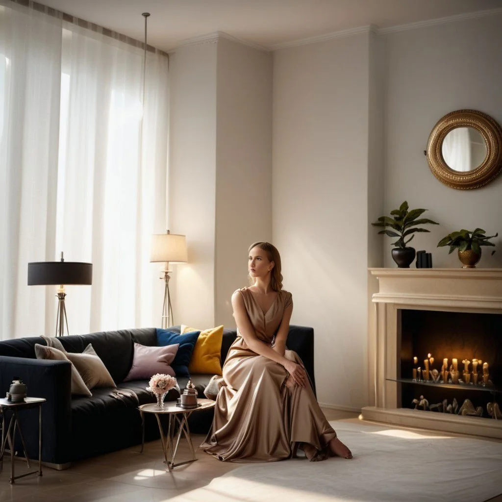 /c
(a lady sitting in a livingroom, bust shot, indoor, interior design, masterpiece:1.5),
/style
(Minimalism style:**|Nordic architecture:**|famous designers:**|Design Collection:**|masterpiece:**_style), 
(fashion design, Modern, Modernism, mystery, Spectacular, Luxurious, elegance,  perfect design, harmonious color:1.1), 
/decorate
(Cups, plates, lowers, French windows, curtains, carpets, home furnishings, chair, lamp, books),
(wide-angle lens, POV, DOF), 
(perfect lighting, dramatic lighting, direct sunlight, ray tracing, clear shadow, light pollution:1.1), 
[sharp outline, high contrast, contour deepening,strong contrast::0.9], 
(large file, super realistic, 4k, 8K, 16k, FHD, HD, VFX , perfect, photograpy, construction sales photograpy, Interior design, super high resolution, cinematic photography, high-resolution image,:1.1), 
[detailed furniture:**|detailed Lamps:**|detailed decorations:**|detailed equipment:**|detailed texture:**|detailed home appliances:**|detailed vehicle:**|detailed equipment:**| detailed Houseplant:**_details:0.3], [marble:**|granite:**|leather :**|tile:**|metal:**|fabric fiber:**|glass:**|foliage:**_material texture:0.5]
[:realistic landscap outdoor:0.4],
great lighting, CS-OBG, zoya, clear, ac_neg1