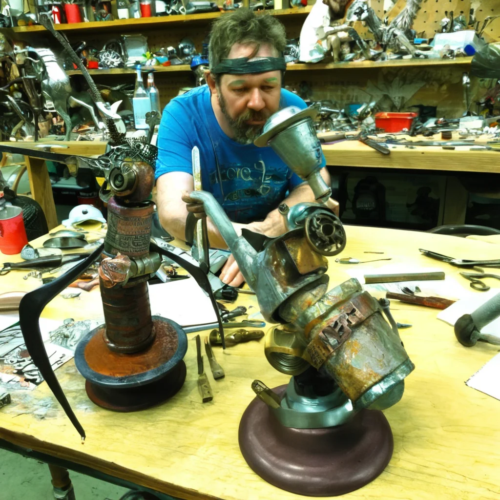 recyclforge sculptor artist at work on works<lora:recyclforge:0.6>