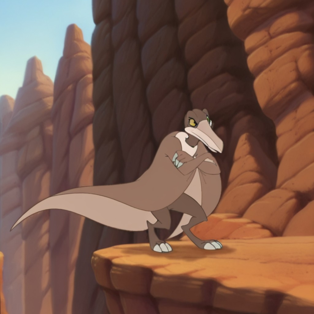 masterpiece, best quality, amazing quality, Sierralbtil, feral, male, Cearadactylus, brown skin, yellow sclera, black eyes, winged arms,  canyon, crossed arms, full body
, <lora:c5d779a1-cdd2-4e45-8752-13bada4ee26a:1.0>