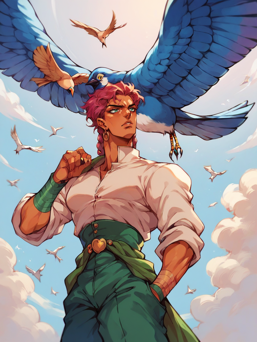 score_9, score_8_up, score_7_up, score_6_up,  <lora:j0j0XLP:1> j0j0, (jojo bizarre adventure:0.3), bird,