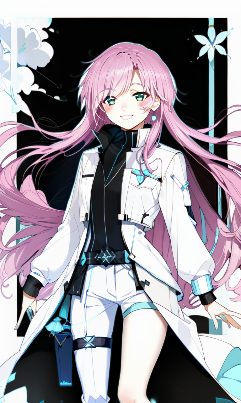 <lora:Yuuhi RiriPDXL_v1:1>Yuuhi RiriPDXL, 1girl, solo, single pantsleg, smile, long hair, very long hair, long sleeves, single thighhigh, blush, jacket, asymmetrical legwear, pants, thighhighs, asymmetrical clothes, <lora:Line Art Style SDXL_LoRA_20r_20e_8i_nr32_a16_Pony Diffusion V6 XL:0.8><lora:Expressive_H:0.8> ExpressiveH score_9, score_8_up, score_7_up,