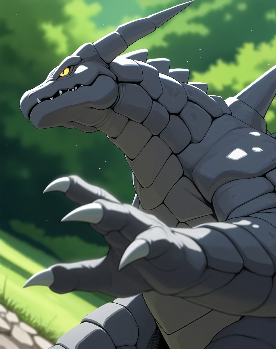 perfect depth of field shot, masterpiece, beautiful, sharp focus, crisp details,
<lora:Stone_Dragon_(Monster_Rancher)_(Illustrious)_(AD):1> Stone Dragon, Monster Rancher, dragon, 
exterior,
dynamic action, dutch angle, side view, cowboy shot, action, punch,
male focus, solo, 
EZRealPONYXL, zPDXL, Smooth Quality, lazynsfw,