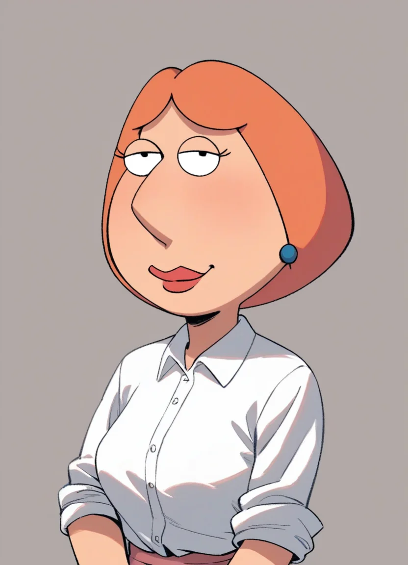 score_9, score_8_up, score_7_up, loisgriffin, 1girl, source_cartoon, orange-hair, white shirt,
<lora:LoisGriffin-PonyXL:1>