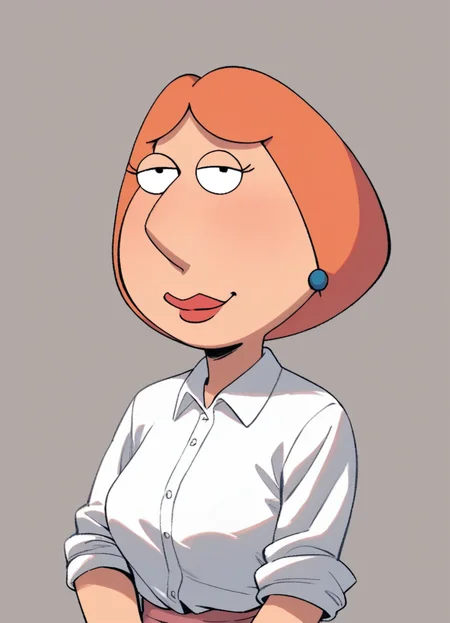 score_9, score_8_up, score_7_up, loisgriffin, 1girl, source_cartoon, orange-hair, white shirt,
<lora:LoisGriffin-PonyXL:1>