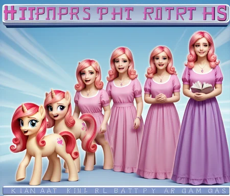 score_9, score_8_up,
<lora:Animorph_-_pony:1> animorph,human female ,morph, (buttercup(mlp, pony)), left to right transformation, multiple people, 4 stage transformation, gradual transformation, book cover negativeXL_D