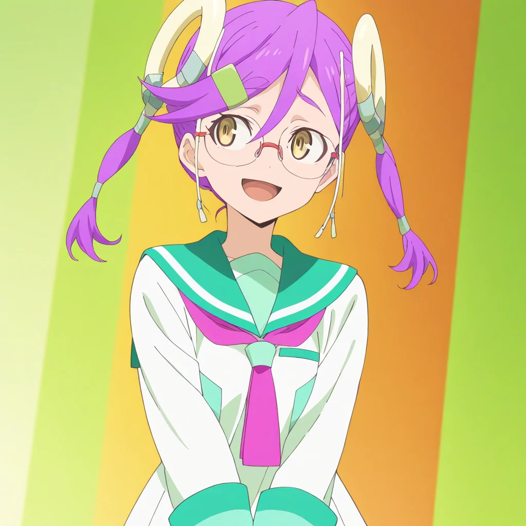 <lora:Baku_Omori-000010>,kuguru uki,1girl,glasses,sailor collar,solo,open mouth,hair ornament,smile,green sailor collar,neckerchief,upper body,shirt,:d,dress,serafuku,multicolored background,raised eyebrows,standing,white dress,looking to the side,necktie,sailor dress,sleeve cuffs,v arms,official art,(anime screenshot:0.1),masterpiece,high score,great score,absurdres,