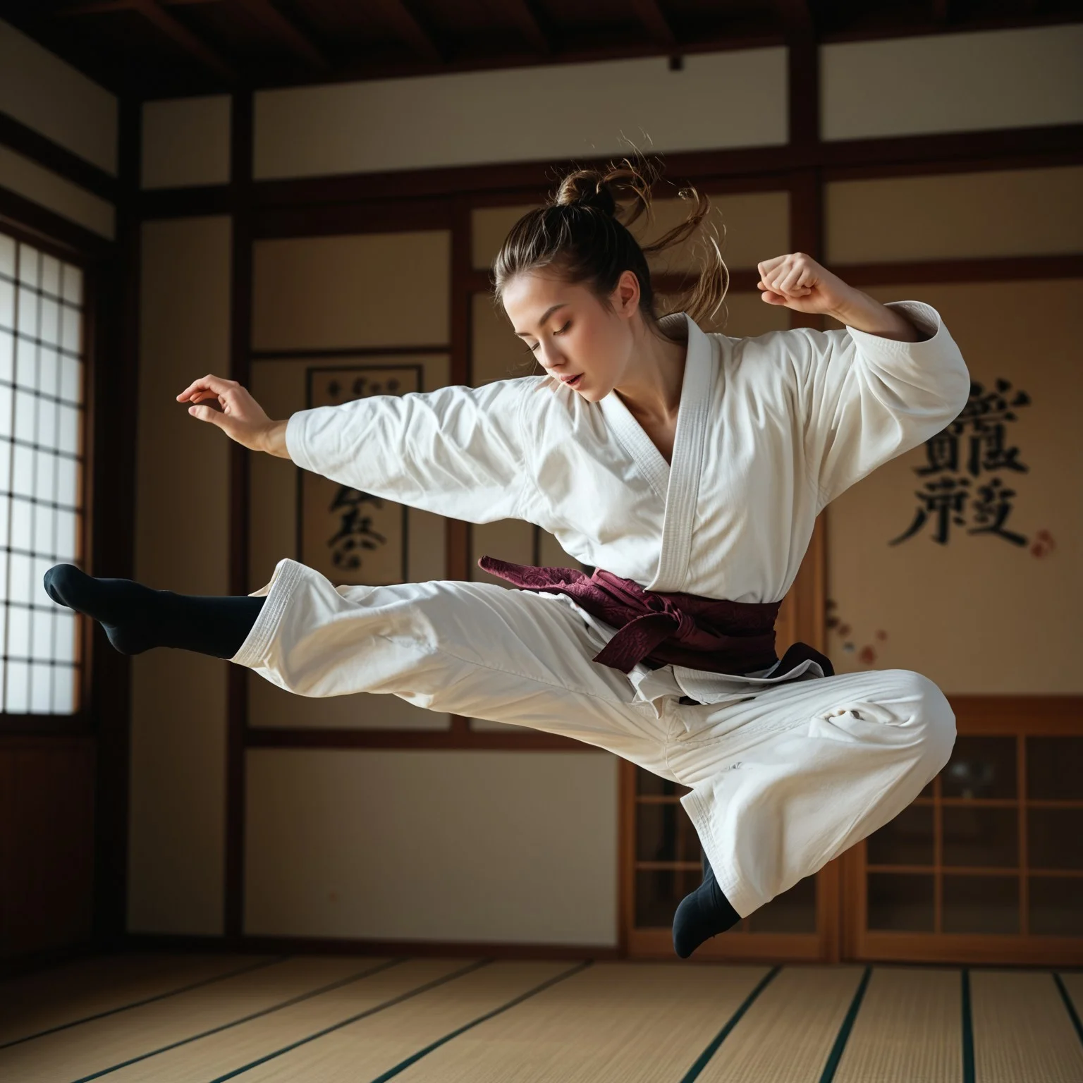 (((score_9, score_8_up, score_7_up))), ((( highly detailed, masterpiece, perfect, detailed, hd, )))
,
((( Jumkicmb, jumping, flying kick, kicking )))
,
((( 1girl, solo, kimono, beautiful, pretty)))
,
((( )))
,
((( Indoors, dojo )))
,
((( Best view )))
,
(( ))
,
((( )))
,
()