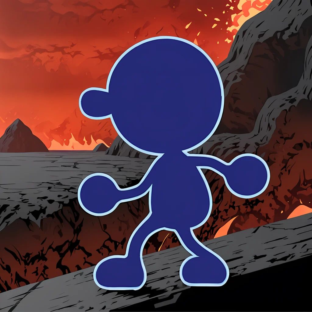 mrgameandwatch, silhouette, outline, volcanoe lava, <lora:MrGameAndWatch-000020:0.9>