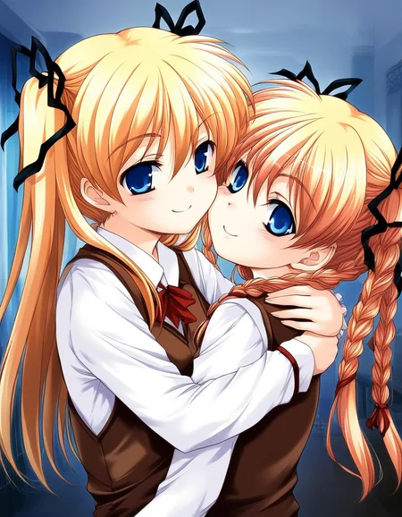 score_9, score_8_up, score_7_up, source_anime, rating_explicit, BREAK <lora:Itsukiï¼Imi_Ver2.0_XL:1> Itsukiï¼Imi, blonde hair, blue eyes, ribbon, long hair, hair ribbon, twintails, short stack,
brown vest, hug, upper body, shirt, smile,
Western-style room,