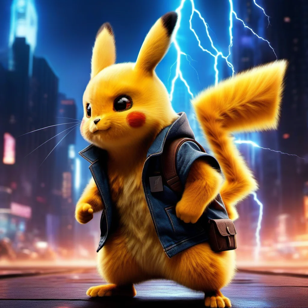 DetectivePikachu1024 , lightning, sparkles, explosions, cyberpunk city background, highly detailed , photography, ultra sharp, film, bokeh, professional, 4k, highly detailed <lora:add-detail-xl:1.5> <lora:DetectivePikachu1024:0.8>