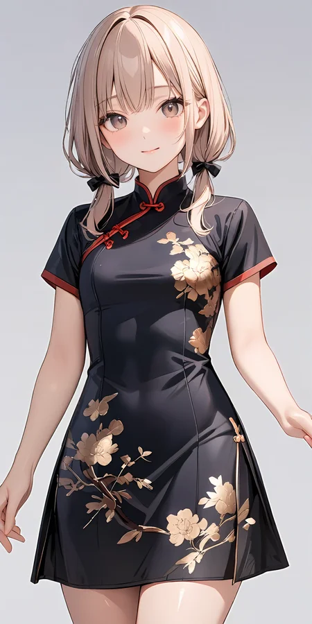 masterpiece,ultra-detailed,best quality,8K,illustration,cute face,clean skin ,shiny hair,girl,simple background
 <lora:add-detail-xl:1> <lora:china dress_XL_V1.0:1> jyojifuku, china dress, skirt