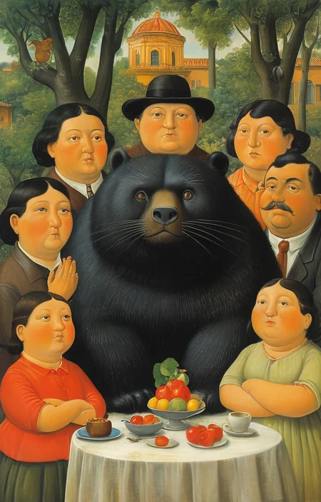 masterpiece,best quality,<lora:tbh145-sdxl:0.7>,animal,illustration,style of Fernando Botero,