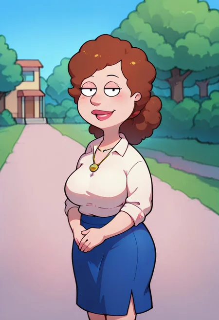 score_9,score_8_up,score_7_up,score_6_up,best quality, 1girl, solo, neighbourhood, houses, tree, blue sky, outdoors,
BREAK
unnamed girl, brown hair, black eyes, (mature female:1.5), (plump:1.2), large breasts, huge hips, white sweater, rolled up sleeves, blue skirt, stockings, own hand together, blush, smile, looking at viewer, long skirt, half-closed eyes, necklace,