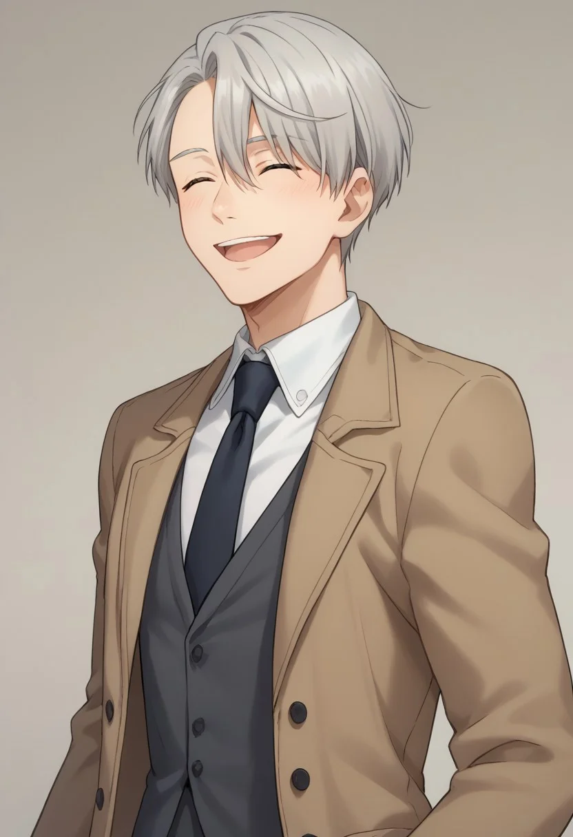 score_8_up, score_7_up, source_anime, highly detailed, 
viktornikiforov, 1boy, male focus, closed eyes, necktie, open mouth, smile, grey hair, ^ ^, solo,
coat, vest, shirt, white shirt,
