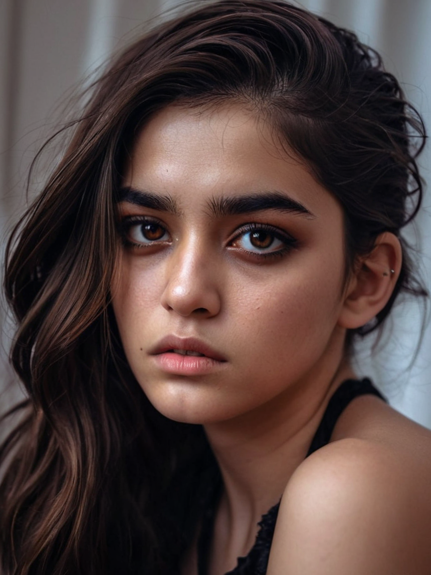 Cinematic fashion photograph  Amina_Massoud_P_MXAI_SDXL close up shot, sad expression