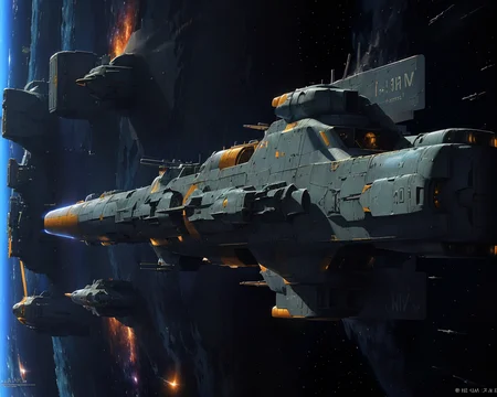 best quality,masterpiece,highly detailed,ultra-detailed,
(logh spacecraft, space_battleship   look like submarine u2   sword  science fiction , scifi :1.1)   in orbit earth \(planet\), starry sky, nebula, beam,laser,glowing engin,
 <lora:LOGH_FPA_V02:0.75>