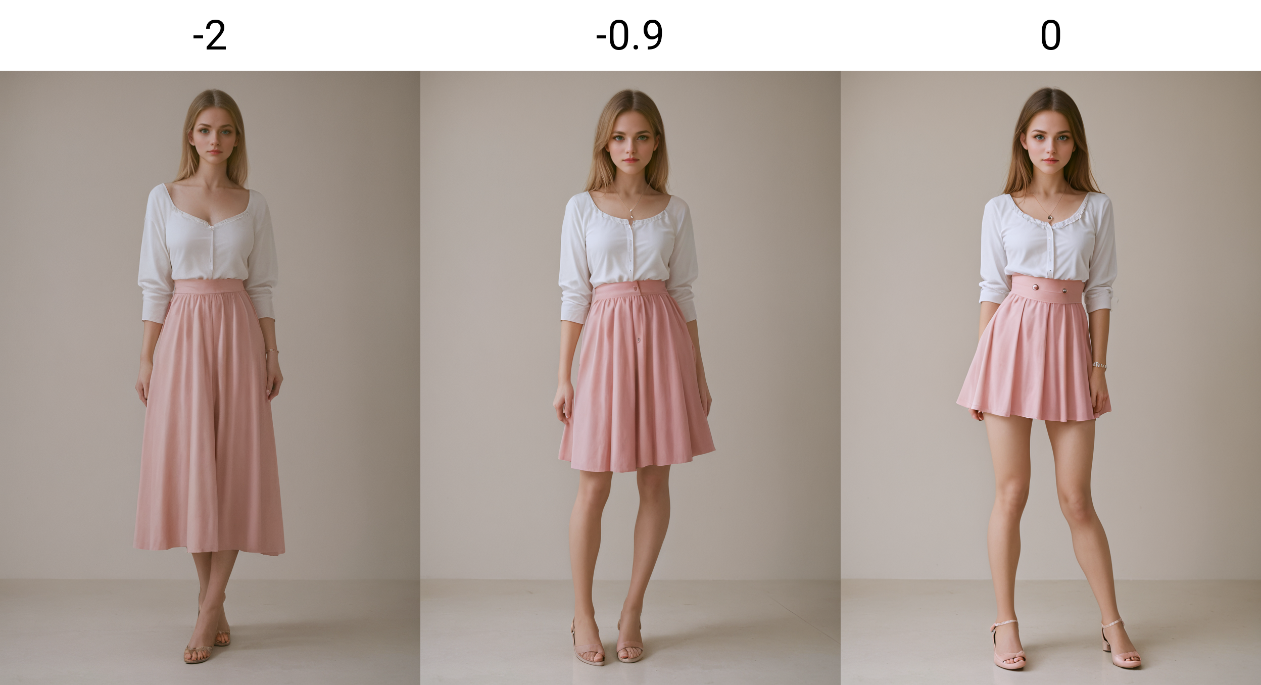 <lora:Skirt Length_alpha1.0_rank4_noxattn_last:-2>, woman, pink skirt, facing viewer, looking at viewer, standing, full body shot,