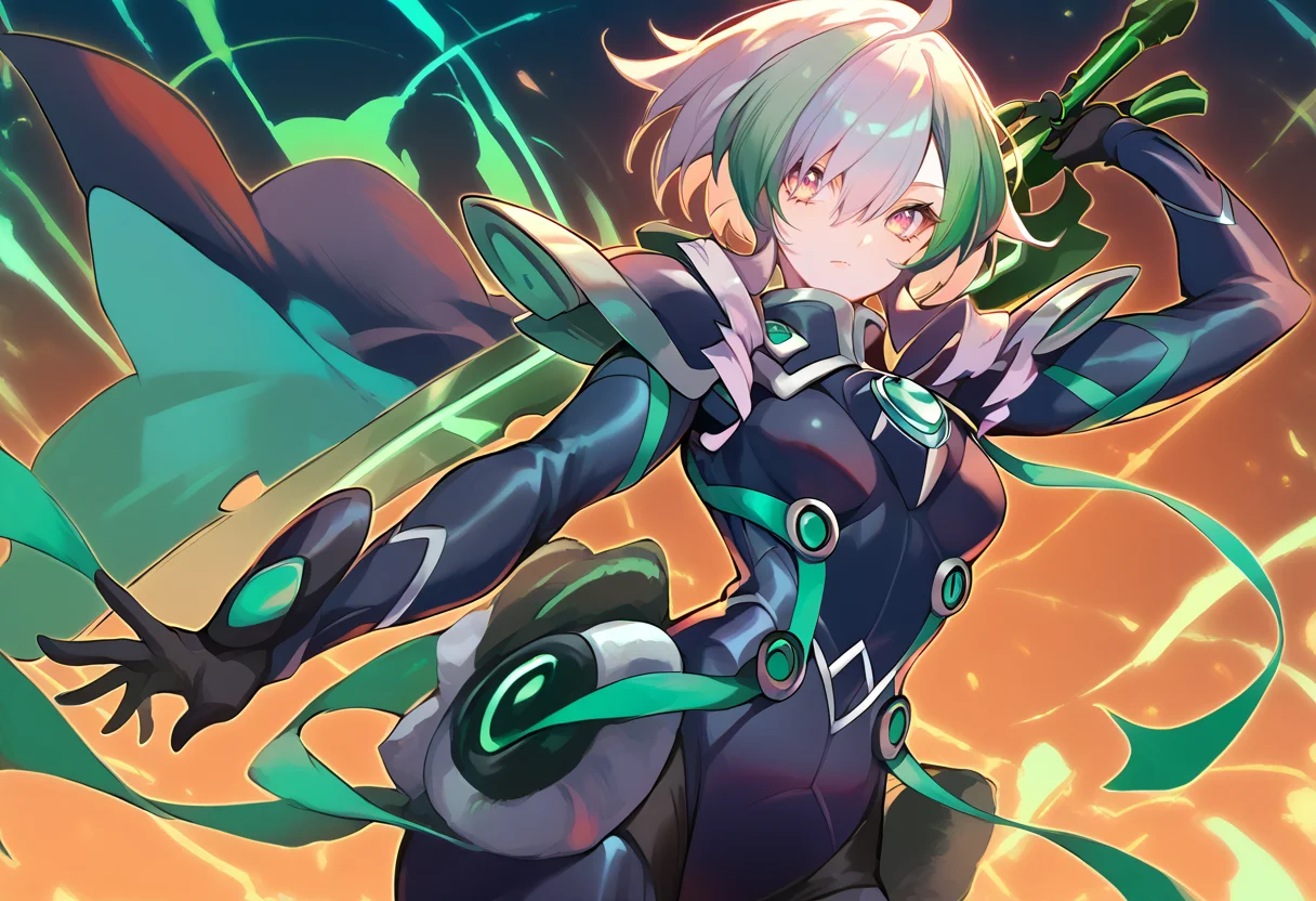 (score_9:0.9),score_8_up,score_7_up,anime style,rating_safe,(zPDXL),<lora:sky striker ace - camellia ponyXL v2:0.82>,sky striker ace - camellia,black battle costume,weapon,green katana,holding green katana,holding,holding weapon,solo,looking at viewer,