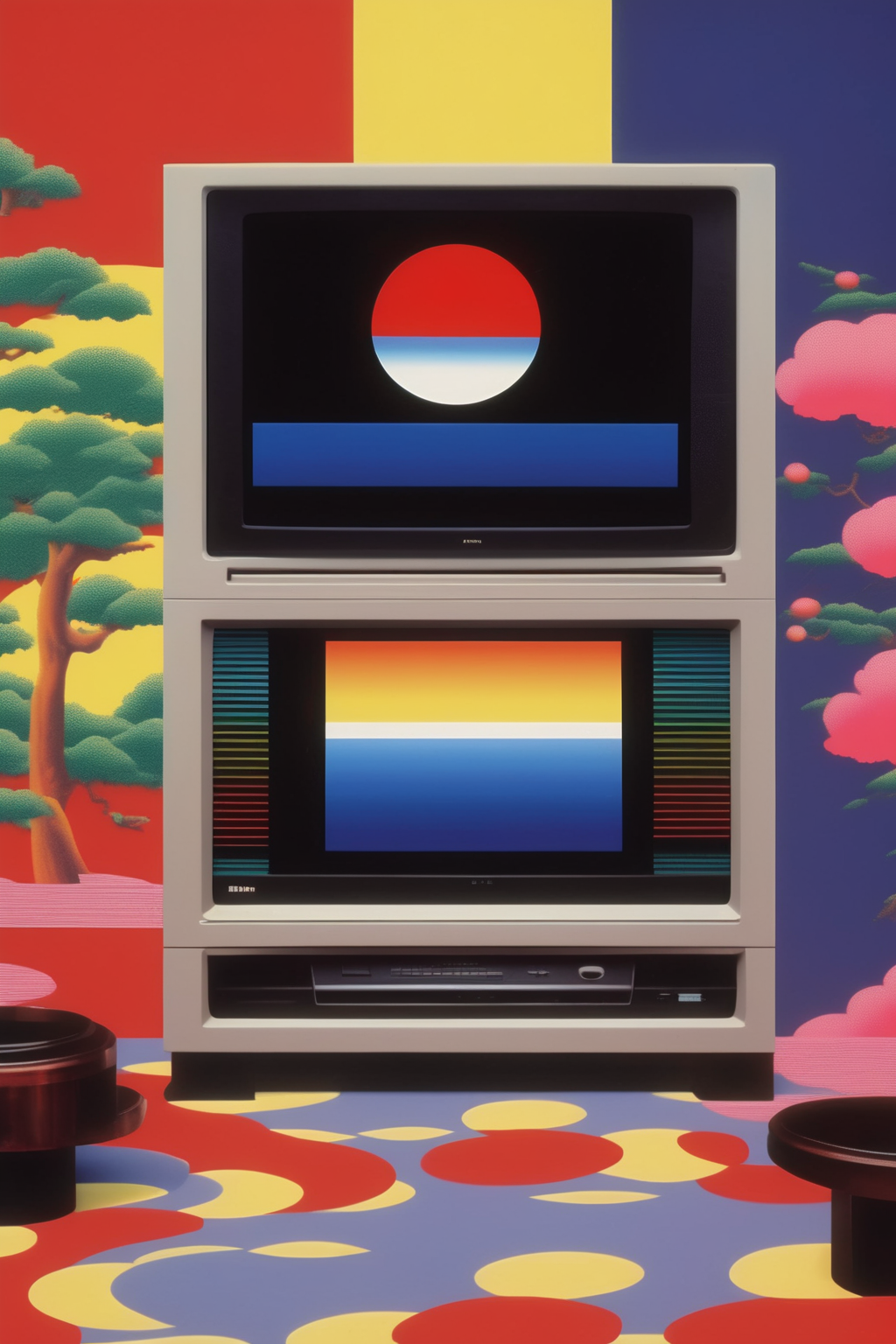 <lora:Hiroshi Nagai Style:1>Hiroshi Nagai Style - 90s japanese graphics displayed on a tv in the style of Hiroshi Nagai