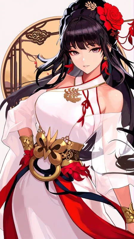 amazing quality,absurdres,best quality,masterpiece,highres,newest,detailed,detailed body,detailed face,masterpiece,best quality,solo,
ç¥é¾å¤©å¥³,1girl,black hair,hair ornament,long hair,solo,jewelry,flower,hair flower,dress,earrings,chinese clothes,ponytail,<lora:ç¥é¾å¤©å¥³:0.8>,