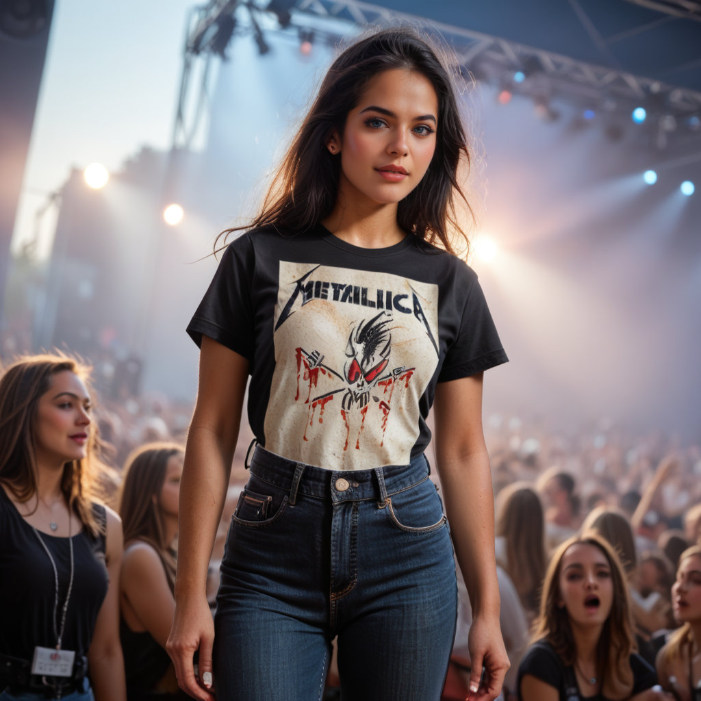 professional 3d model score_9_up, score_8_up, score_7_up, masterpiece, ultra quality, ultra detailed, a woman wearing a Metallica t-shirt, metallica logo, bones design, she's wearing black jeans in a music concert, outdoors, mtbs, metallica, metallica_bones, metallica logo, metallica t-shirt mtbs, metallica_bones, <lora:Metallica-Bones-tshirt-ponyv2:0.8>   . octane render, highly detailed, volumetric, dramatic lighting
