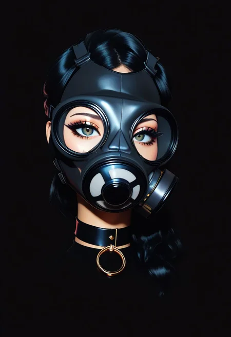 score_9, score_8_up, score_7_up, score_6_up, score_5_up, score_4_up, BREAK,
1girl, gasmask,, black hair, choker, close up, face portrait, bright colors, high contrast, dark background, vivid lighting