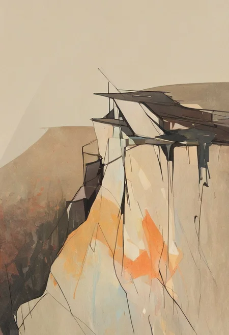 (Silhouette of a house on the cliff beside coast, flat painting background:1.5),
(abstract painting, impressionism, watercolor, oil painting brushstrokes, oil painting texture:1.3),
(brutalist architecture, BRIGHT green AND DARK BROWN color palette, curve LINE, circle, ellipse, core), AK, abstract, deconstruction, geometry, geometric composition,paint painting,harmonious colors, black frame,rectangle, tilt, flat painting, framex, horizontal, Constructivism, Fauvism,