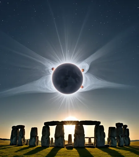 <lora:3cl1p53_01XL-000008:1.1>,(3cl1p53 style),a RAW photograph of (3cl1p53 eclipse:0.9) (rising high in the sky above),with (Stonehenge:1.2),surrounded by a group of druids praying,surrounded by bright solar corona,high in the dark starry sky at night,HDR,(wide angle shot:1.2),sharp focus,(highly detailed),(8k wallpaper),intricately detailed,highres,absurdres,hyper realistic,8K UHD DSLR,IMAX,extremely intricate,4k textures,cinematic look),hyperdetailed
