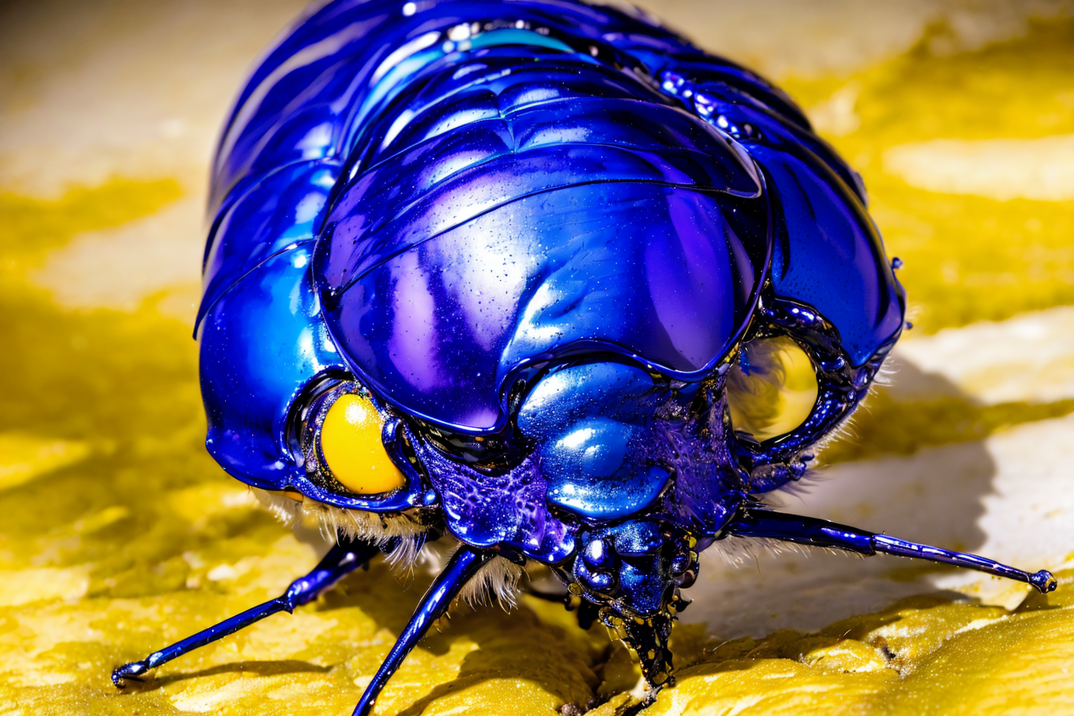 (masterpiece, best quality:1.2), ultra-detailed, Purple, blue, and yellow EdobBugs, (realistic:1.5), <lora:EdobBugs_v1.0:1>
