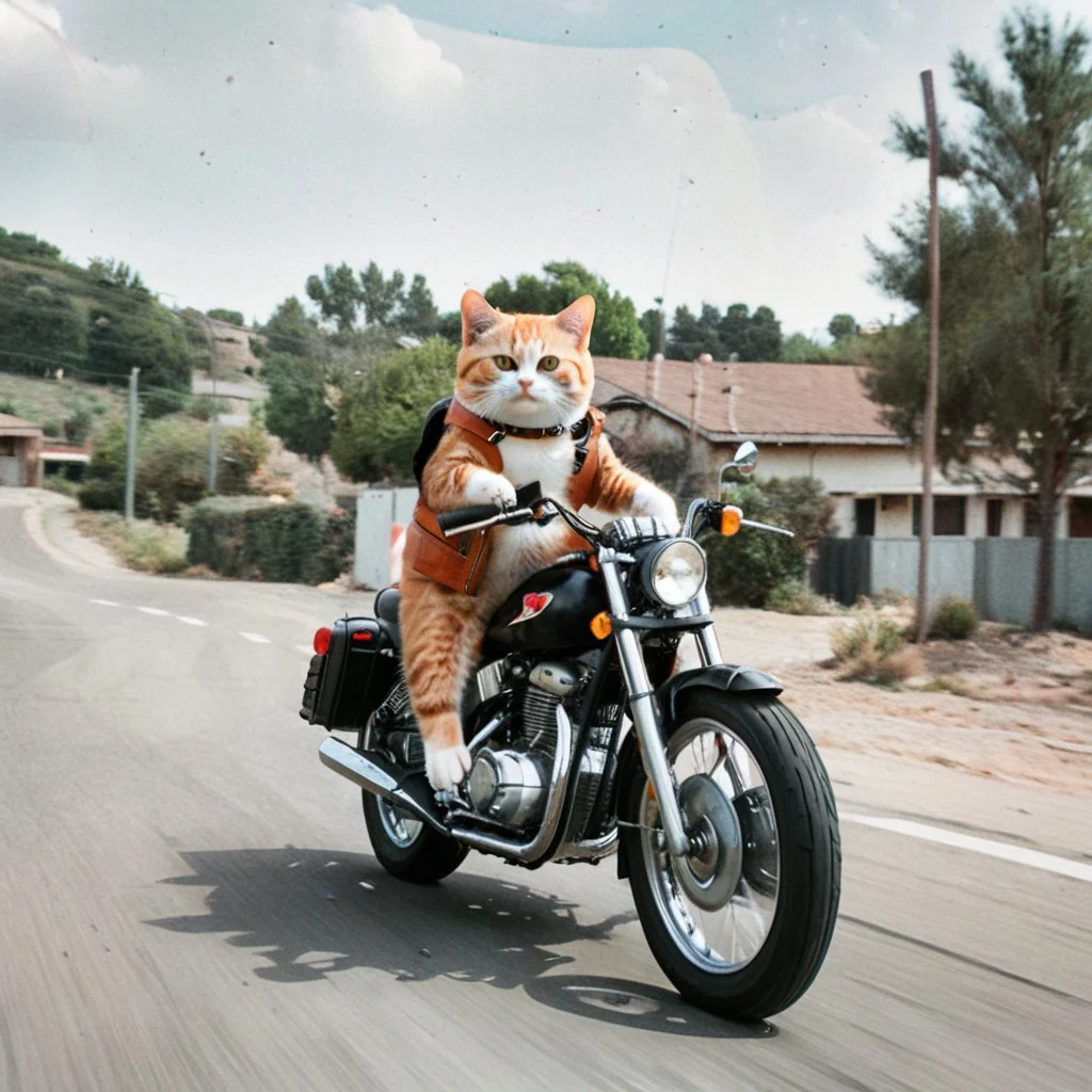 a cat riding a motorcycle