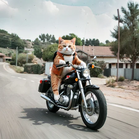 a cat riding a motorcycle