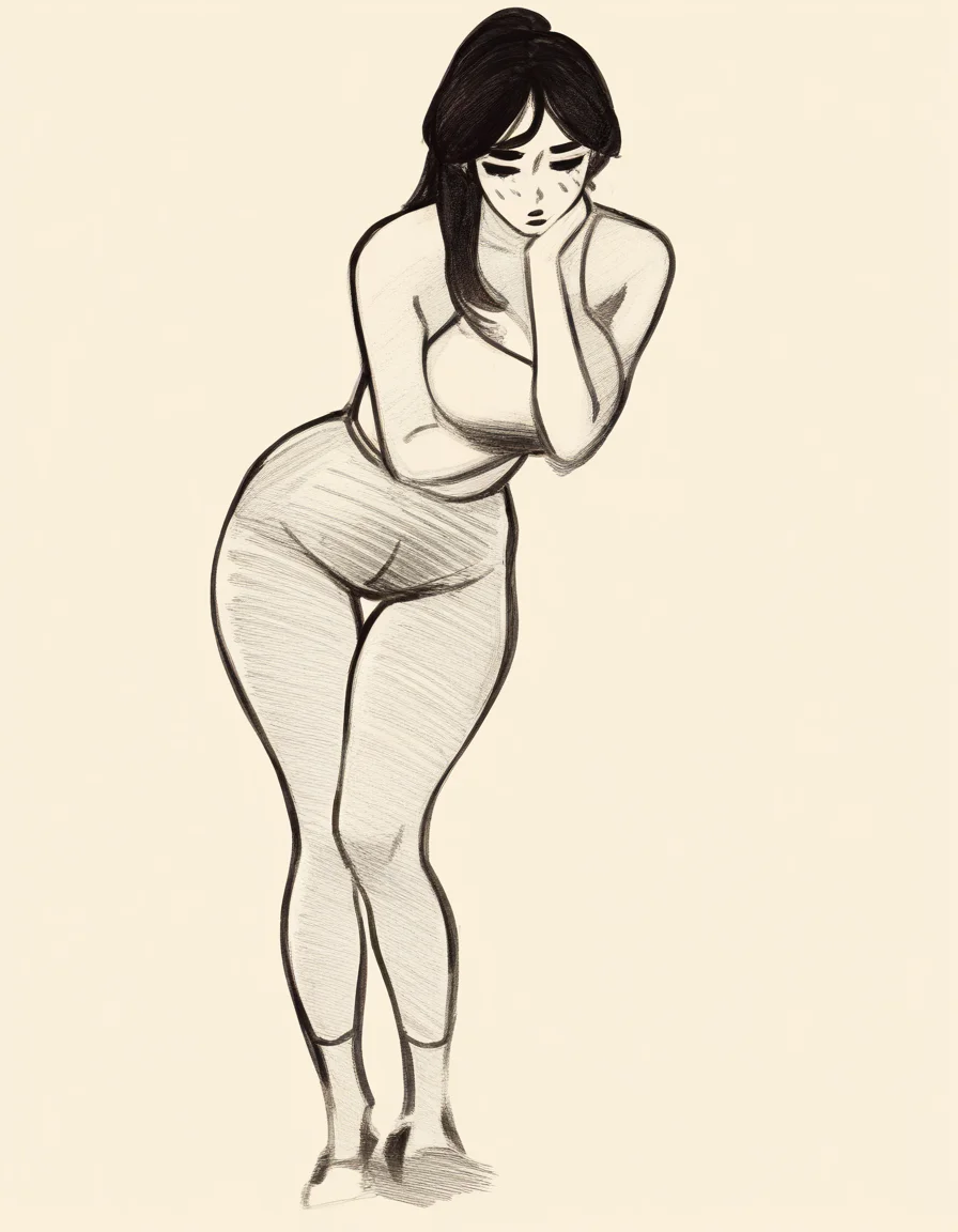 1girl, standing, leaning, monochrome, simple-background, masterpiece, best quality, newest, absurdres, highres