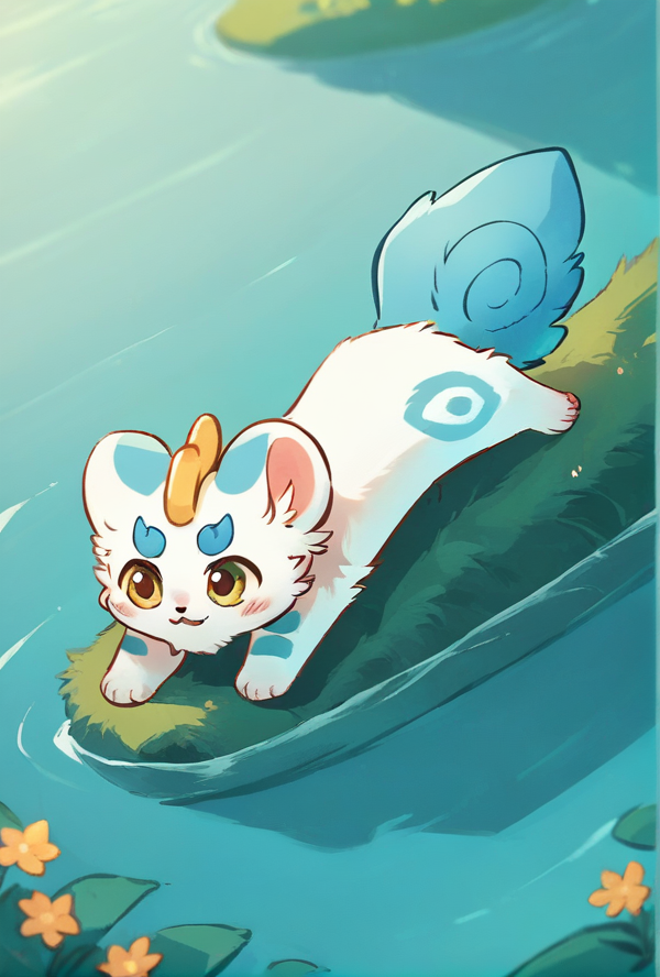 score_9, score_8_up, score_7_up, rating_safe, source_furry, cute, feral, <lora:Tianlu_Fabulous_Beasts_Pony:0.9> tianlu_f4bulousb3asts, pixiu, outdoors, bending down to drink from a river